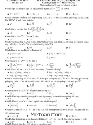 Đề khảo sát chất lượng THPT Quốc gia 2017 môn Toán - Sở GD&ĐT Vĩnh Phúc