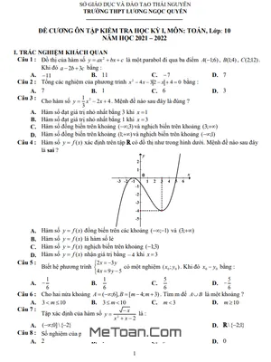 Đề Cương Ôn Tập HK1 Toán 10 Năm 2021 - 2022 Trường Lương Ngọc Quyến - Thái Nguyên