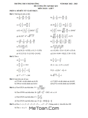Đề Cương Ôn Tập Kì 1 Toán 7 Năm 2022 - 2023 Trường THCS Thành Công - Hà Nội