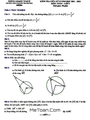 Đề thi giữa kì 2 Toán 9 năm 2021-2022 trường THCS Nguyễn Tri Phương - TT Huế