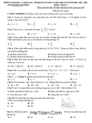 Đề thi học kì 2 Toán 7 năm 2023 - 2024 phòng GD&ĐT thành phố Thái Bình