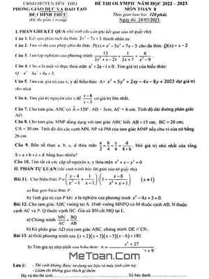 Đề thi Olympic Toán 8 năm 2022 - 2023 phòng GD&ĐT Đức Thọ, Hà Tĩnh