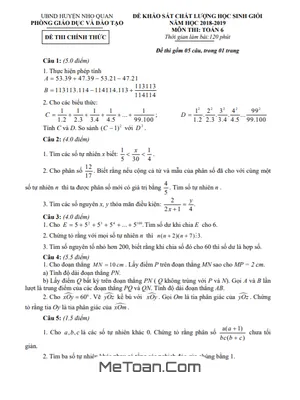 Đề thi học sinh giỏi lớp 6 môn Toán năm 2018 - 2019 phòng GD&ĐT Nho Quan - Ninh Bình