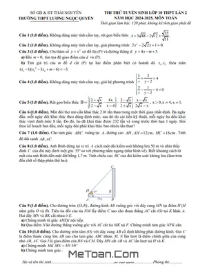 Đề thi thử Toán vào 10 lần 2 năm 2024 - 2025 trường Lương Ngọc Quyến - Thái Nguyên