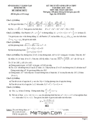 Đề Thi Tuyển Sinh Lớp 10 Chuyên Toán Bình Phước Năm 2018 - 2019 (Có Lời Giải)
