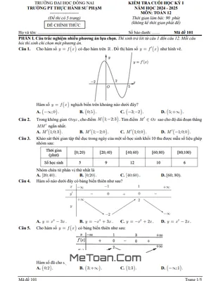 Đề Thi Cuối Kỳ 1 Toán 12 Năm 2024 - 2025 Trường THPT Thực Hành Sư Phạm - Đồng Nai