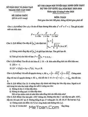 Đề Chọn Đội Tuyển Thi HSG QG Môn Toán THPT Năm 2025 – 2026 Sở GD&ĐT Cần Thơ
