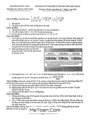 Đề chọn đội tuyển HSG Toán 8 năm 2025 – 2026 trường THSP Đại học Vinh – Nghệ An
