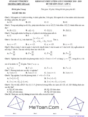 Đề KSCL Lần 2 Toán 11 Năm 2019 - 2020 Trường THPT Yên Lạc - Vĩnh Phúc