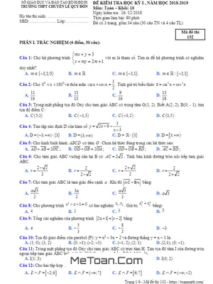 Đề thi HK1 Toán 10 năm 2018 - 2019 trường chuyên Lê Quý Đôn - Bình Định