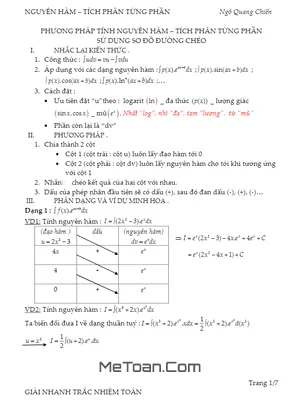 Tính Nhanh Nguyên Hàm - Tích Phân Từng Phần Sử Dụng Sơ Đồ Đường Chéo - Ngô Quang Chiến