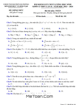 Đề khảo sát chất lượng Toán 12 lần 2 năm 2023 - 2024 sở GD&ĐT Hải Phòng
