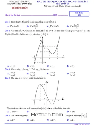 Đề KSCL Toán 12 Lần 2 Năm 2020 Trường THPT Đồng Đậu - Vĩnh Phúc