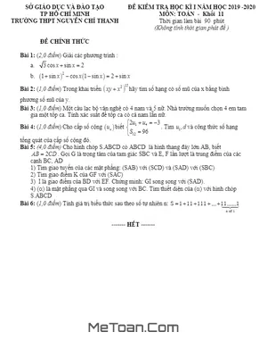 Đề thi học kì 1 Toán 11 năm 2019 - 2020 trường Nguyễn Chí Thanh - TP HCM