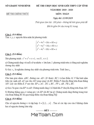 Đề thi chọn HSG Toán THPT cấp tỉnh Ninh Bình năm học 2019 - 2020