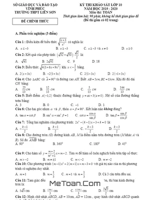 Đề khảo sát Toán 10 đầu năm 2019 – 2020 trường Liễn Sơn – Vĩnh Phúc