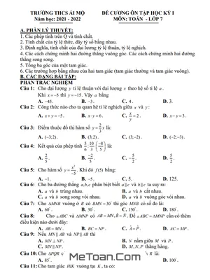 Đề Cương Ôn Tập Học Kỳ 1 Toán 7 Năm 2021 - 2022 Trường THCS Ái Mộ - Hà Nội
