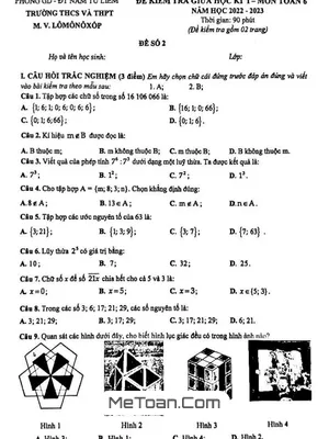 Đề thi giữa kì 1 Toán lớp 6 năm 2022 - 2023 trường M.V. Lômônôxốp - Hà Nội