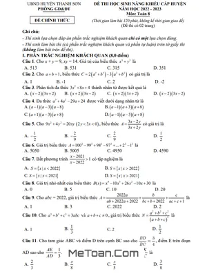 Đề thi chọn học sinh giỏi Toán 8 năm 2022 - 2023 phòng GD&ĐT Thanh Sơn - Phú Thọ