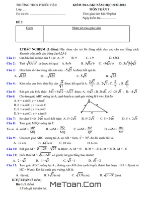 Đề Thi Giữa Kì 1 Toán 9 Năm 2022-2023 Trường THCS Phước Hậu - Vĩnh Long