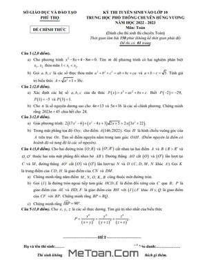 Đề thi vào lớp 10 môn Toán (chuyên) năm 2022-2023 trường THPT chuyên Hùng Vương - Phú Thọ