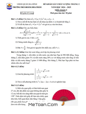 Đề khảo sát Toán 9 tháng 2 năm 2025 trường THCS Hoàng Hoa Thám – Hà Nội
