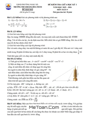 Đề Thi Giữa Kỳ 1 Toán 9 Năm 2025 - 2026 Trường THCS Hoàng Hoa Thám (Kèm Đáp Án Chi Tiết)