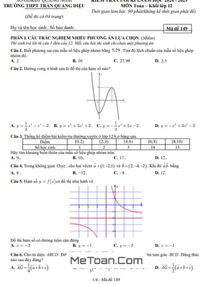 Tải Đề Thi Cuối Kì 1 Toán 12 Năm 2024 – 2025 Trường THPT Trần Quang Diệu, Quảng Ngãi (Có Đáp Án Chi Tiết)