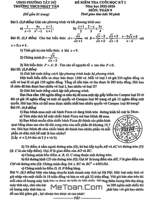 Đề thi cuối học kỳ 1 Toán 9 năm 2025 – 2026 trường THCS Nhật Tân – Hà Nội