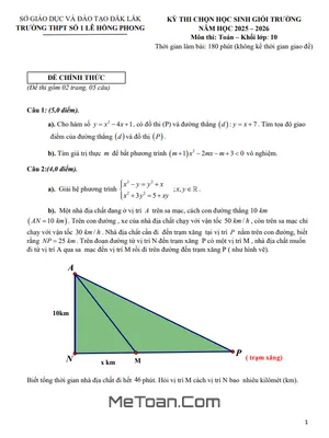 Đề Thi Chọn Học Sinh Giỏi Toán 10 Năm Học 2025 – 2026 Trường THPT Lê Hồng Phong 1 – Đắk Lắk