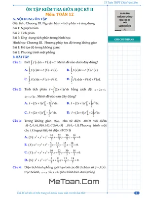 Đề Cương Ôn Tập Giữa Kỳ 2 Toán 12 Năm 2023 - 2024 Trường THPT Châu Văn Liêm - Cần Thơ