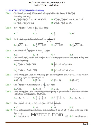 15 Đề Ôn Tập Kiểm Tra Giữa Học Kì 2 Môn Toán 12 (70% TN + 30% TL)