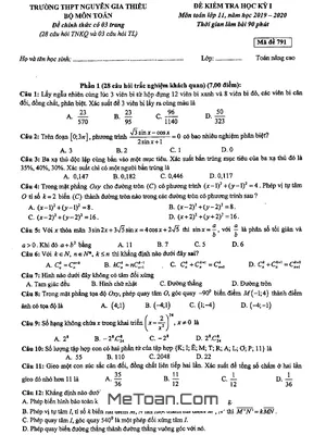Đề kiểm tra HKI Toán 11 năm 2019 – 2020 trường Nguyễn Gia Thiều – Hà Nội