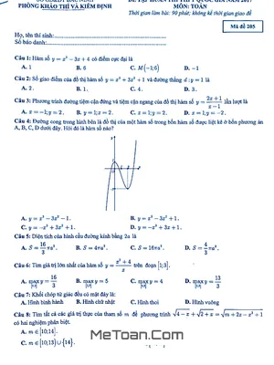Bộ Đề thi thử THPT Quốc gia 2017 môn Toán Sở GD&ĐT Bắc Ninh có đáp án