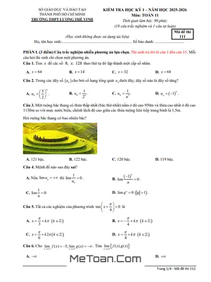 Đề Cuối Kỳ 1 Toán 11 Năm Học 2025 – 2026 Trường THPT Lương Thế Vinh – TP. HCM