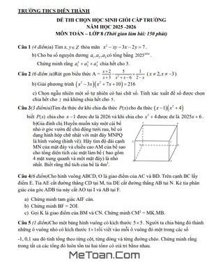 Đề Thi Tuyển Chọn Học Sinh Giỏi Toán 8 Năm 2025-2026 THCS Diễn Thành, Nghệ An