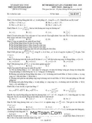 Đề khảo sát Toán 11 lần 4 năm 2018 - 2019 trường Nguyễn Đăng Đạo - Bắc Ninh