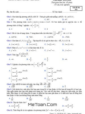 Đề thi xếp lớp Toán 12 năm 2019 – 2020 trường Nguyễn Viết Xuân – Vĩnh Phúc