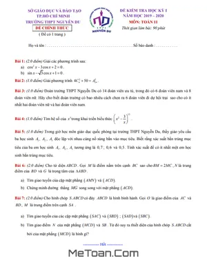 Đề thi học kì 1 Toán 11 năm 2019 - 2020 trường THPT Nguyễn Du - TP HCM