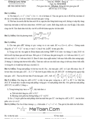 Đề thi chọn HSG Toán cấp tỉnh THPT năm 2018 sở GD&ĐT Quảng Ninh (Bảng A)