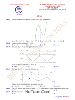 Tuyển tập 06 Bộ Đề Phát Triển Đề Thi Tốt Nghiệp THPT 2020 Môn Toán - Có Lời Giải