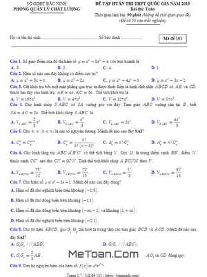 Đề tập huấn thi THPT Quốc gia 2019 môn Toán sở GD&ĐT Bắc Ninh