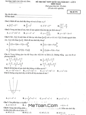 Đề thi thử THPT Quốc gia 2017 môn Toán trường THPT chuyên Hà Tĩnh lần 2 - Có đáp án