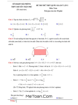 Đề thi thử THPT Quốc gia 2017 môn Toán trường THPT chuyên Trần Phú – Hải Phòng lần 1