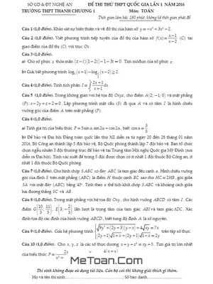 Đề thi thử THPT Quốc gia 2016 môn Toán trường THPT Thanh Chương 1 - Nghệ An lần 1