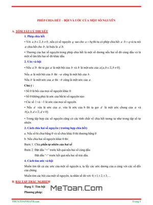 Tóm Tắt Lý Thuyết Và Bài Tập Trắc Nghiệm Phép Chia Hết, Ước Và Bội Của Một Số Nguyên