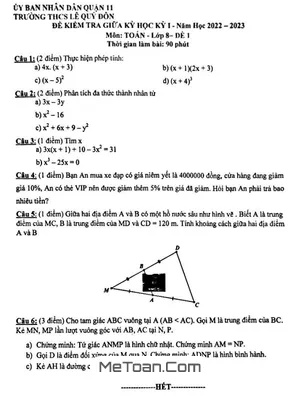 Đề Thi Giữa Kỳ 1 Toán 8 Năm 2022 - 2023 Trường THCS Lê Quý Đôn - TP HCM