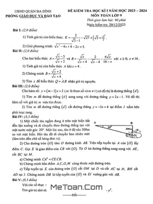Đề thi học kì 1 Toán 9 năm 2023 - 2024 phòng GD&ĐT Ba Đình - Hà Nội