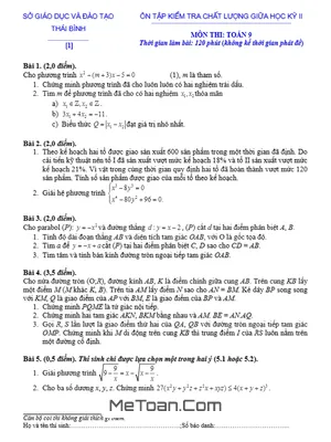 10 Đề Thi Chất Lượng Giữa Học Kỳ 2 Toán 9