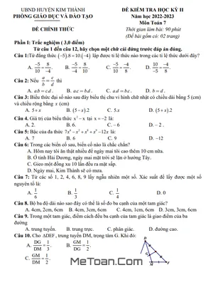 Đề thi học kỳ 2 Toán 7 năm 2022 - 2023 phòng GD&ĐT Kim Thành - Hải Dương